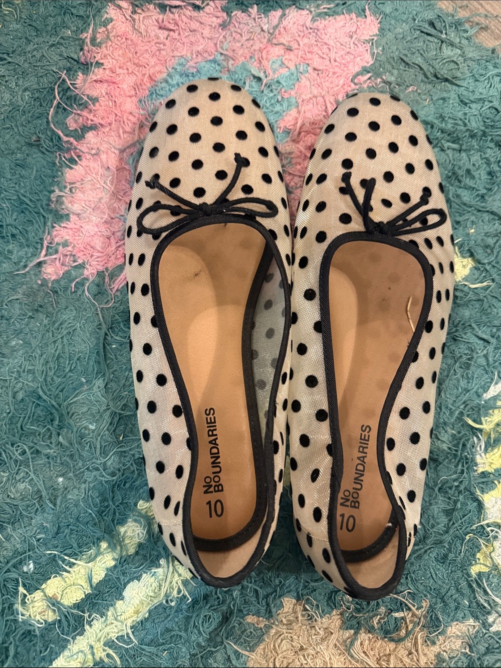 No Boundaries Black Polka Dot Ballet Flats on White